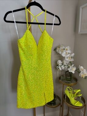 Vienna Prom Neon Yellow Sequin Cutout Mini Dress